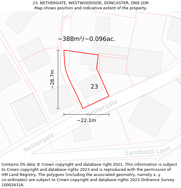 23, NETHERGATE, WESTWOODSIDE, DONCASTER, DN9 2DR: Plot and title map