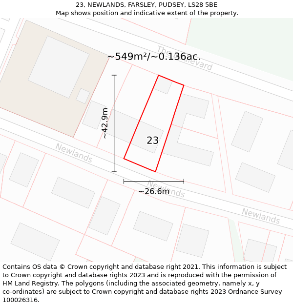 23, NEWLANDS, FARSLEY, PUDSEY, LS28 5BE: Plot and title map