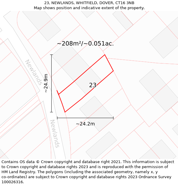 23, NEWLANDS, WHITFIELD, DOVER, CT16 3NB: Plot and title map