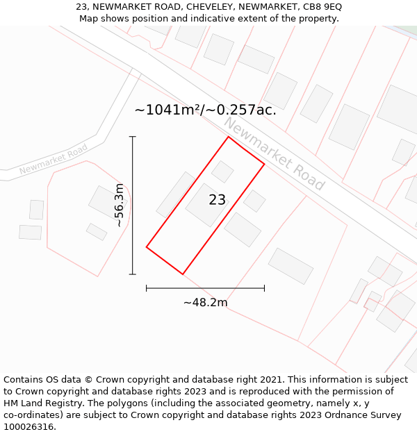 23, NEWMARKET ROAD, CHEVELEY, NEWMARKET, CB8 9EQ: Plot and title map