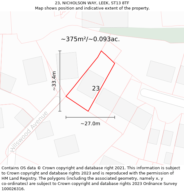 23, NICHOLSON WAY, LEEK, ST13 8TF: Plot and title map