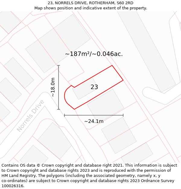 23, NORRELS DRIVE, ROTHERHAM, S60 2RD: Plot and title map