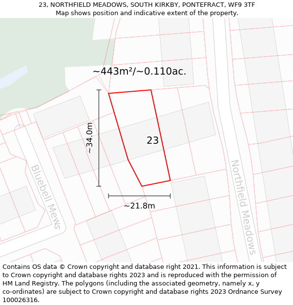 23, NORTHFIELD MEADOWS, SOUTH KIRKBY, PONTEFRACT, WF9 3TF: Plot and title map