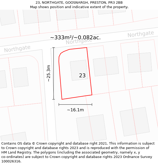 23, NORTHGATE, GOOSNARGH, PRESTON, PR3 2BB: Plot and title map