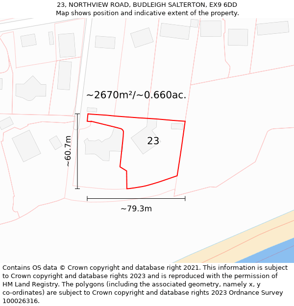 23, NORTHVIEW ROAD, BUDLEIGH SALTERTON, EX9 6DD: Plot and title map