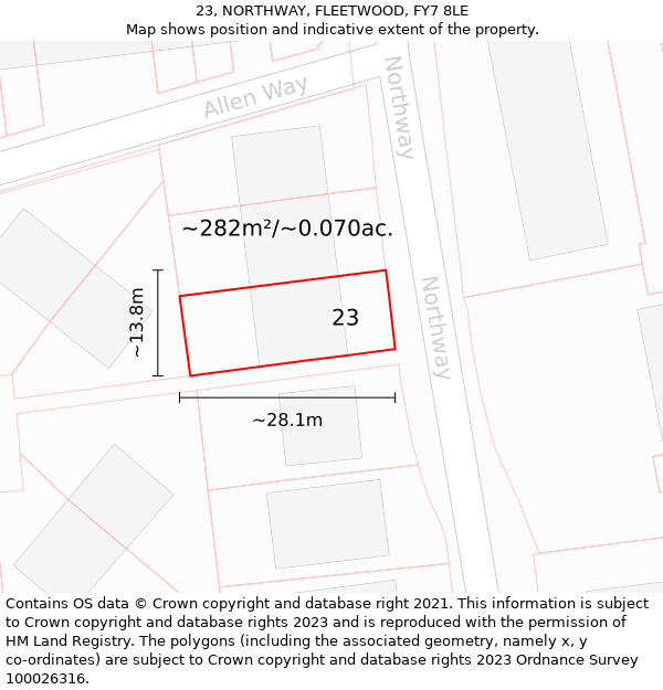 23, NORTHWAY, FLEETWOOD, FY7 8LE: Plot and title map