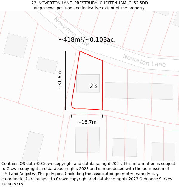 23, NOVERTON LANE, PRESTBURY, CHELTENHAM, GL52 5DD: Plot and title map