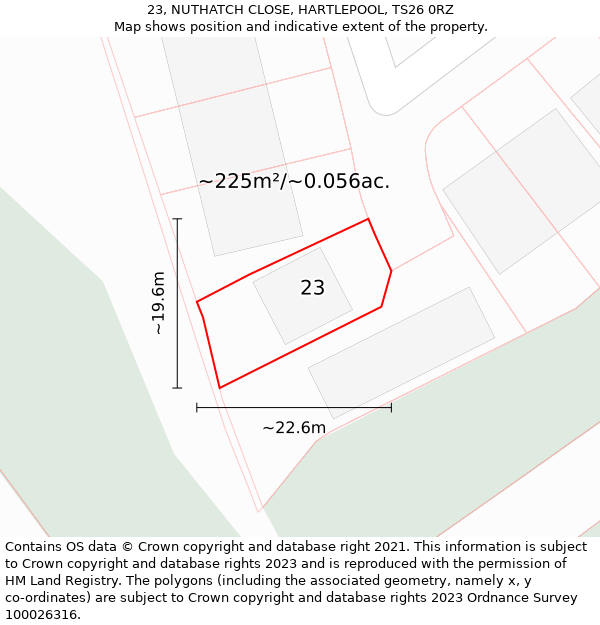 23, NUTHATCH CLOSE, HARTLEPOOL, TS26 0RZ: Plot and title map