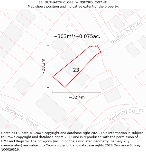 23, NUTHATCH CLOSE, WINSFORD, CW7 4FJ: Plot and title map