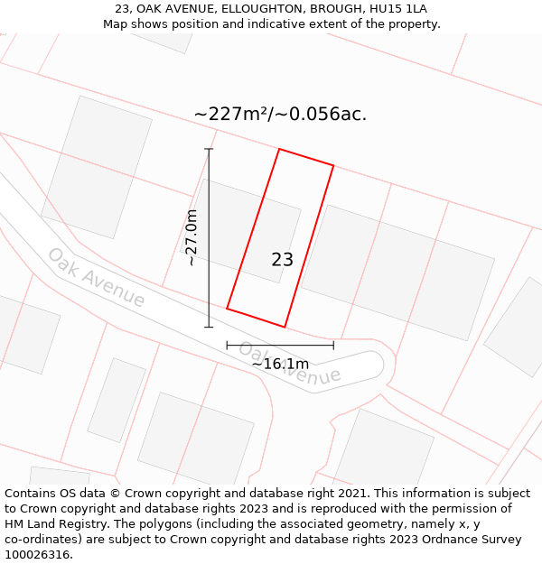 23, OAK AVENUE, ELLOUGHTON, BROUGH, HU15 1LA: Plot and title map