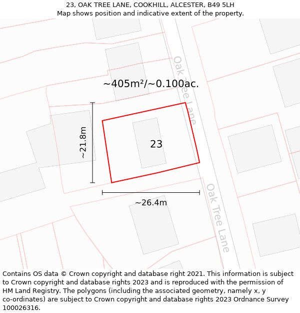 23, OAK TREE LANE, COOKHILL, ALCESTER, B49 5LH: Plot and title map