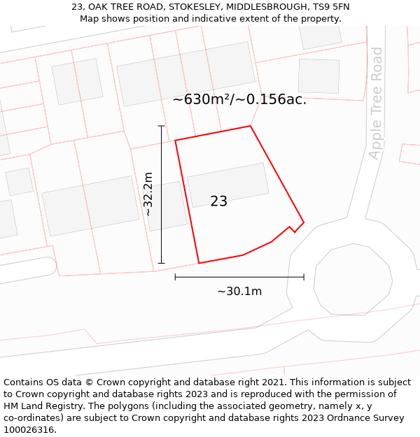 23, OAK TREE ROAD, STOKESLEY, MIDDLESBROUGH, TS9 5FN: Plot and title map