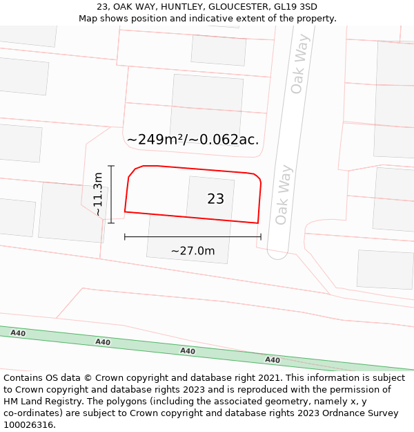 23, OAK WAY, HUNTLEY, GLOUCESTER, GL19 3SD: Plot and title map