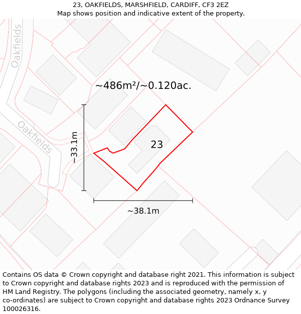 23, OAKFIELDS, MARSHFIELD, CARDIFF, CF3 2EZ: Plot and title map