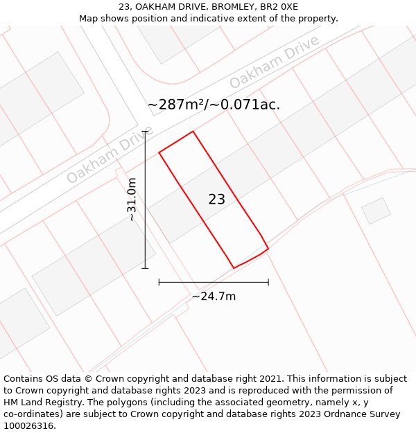 23, OAKHAM DRIVE, BROMLEY, BR2 0XE: Plot and title map