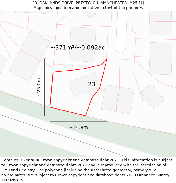 23, OAKLANDS DRIVE, PRESTWICH, MANCHESTER, M25 1LJ: Plot and title map