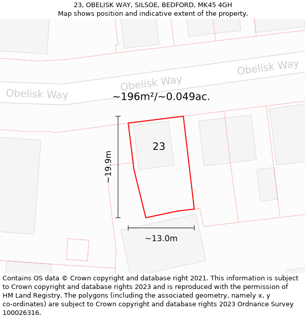 23, OBELISK WAY, SILSOE, BEDFORD, MK45 4GH: Plot and title map