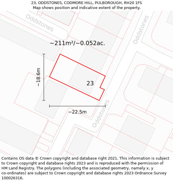 23, ODDSTONES, CODMORE HILL, PULBOROUGH, RH20 1FS: Plot and title map