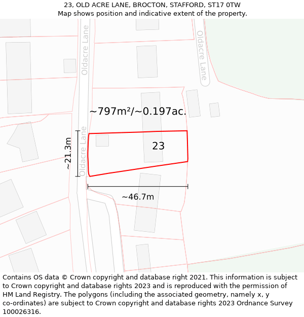 23, OLD ACRE LANE, BROCTON, STAFFORD, ST17 0TW: Plot and title map