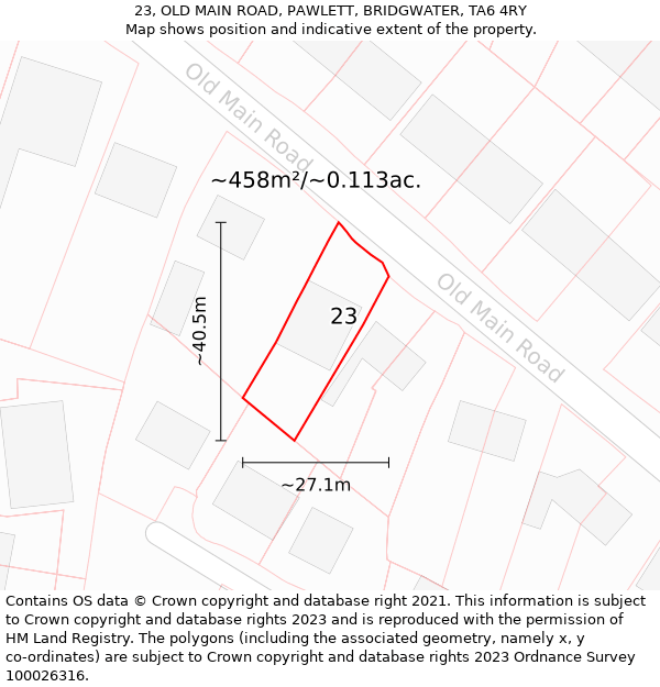 23, OLD MAIN ROAD, PAWLETT, BRIDGWATER, TA6 4RY: Plot and title map