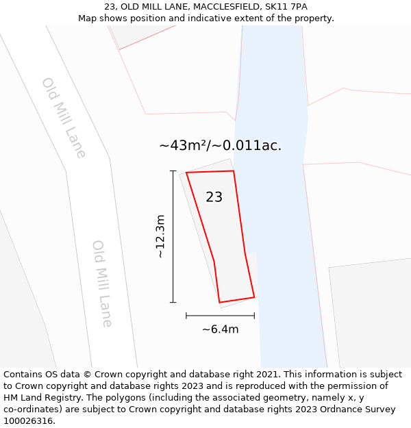 23, OLD MILL LANE, MACCLESFIELD, SK11 7PA: Plot and title map