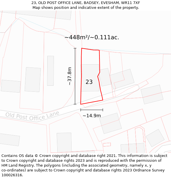 23, OLD POST OFFICE LANE, BADSEY, EVESHAM, WR11 7XF: Plot and title map