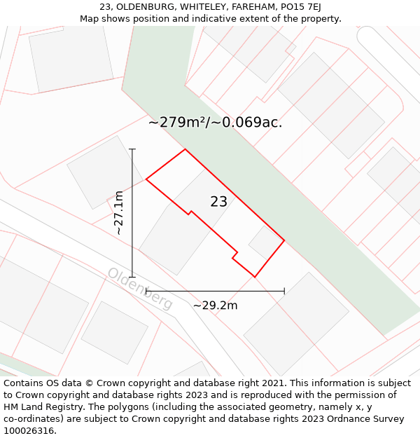 23, OLDENBURG, WHITELEY, FAREHAM, PO15 7EJ: Plot and title map