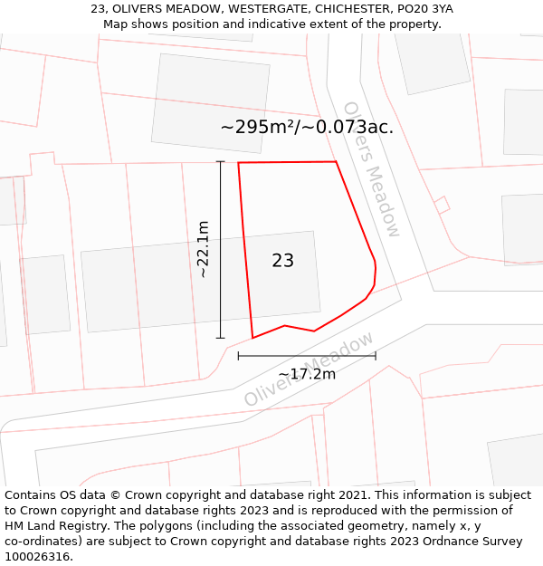 23, OLIVERS MEADOW, WESTERGATE, CHICHESTER, PO20 3YA: Plot and title map