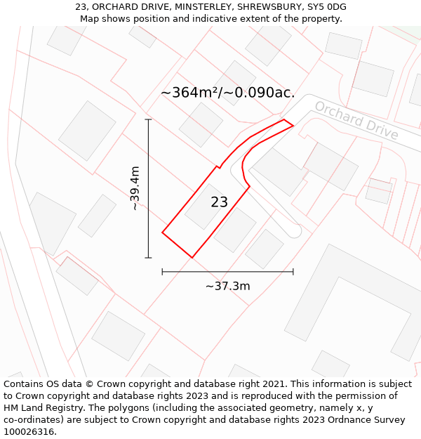 23, ORCHARD DRIVE, MINSTERLEY, SHREWSBURY, SY5 0DG: Plot and title map