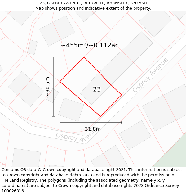 23, OSPREY AVENUE, BIRDWELL, BARNSLEY, S70 5SH: Plot and title map