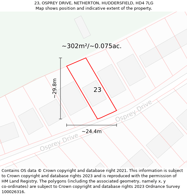 23, OSPREY DRIVE, NETHERTON, HUDDERSFIELD, HD4 7LG: Plot and title map