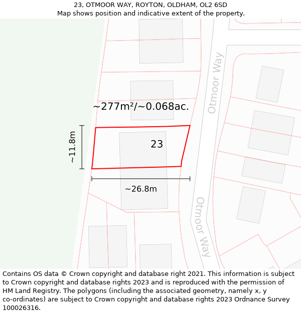 23, OTMOOR WAY, ROYTON, OLDHAM, OL2 6SD: Plot and title map