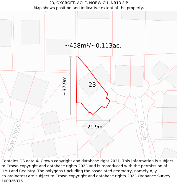 23, OXCROFT, ACLE, NORWICH, NR13 3JP: Plot and title map