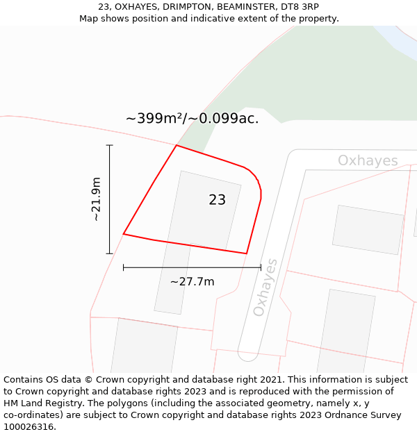 23, OXHAYES, DRIMPTON, BEAMINSTER, DT8 3RP: Plot and title map