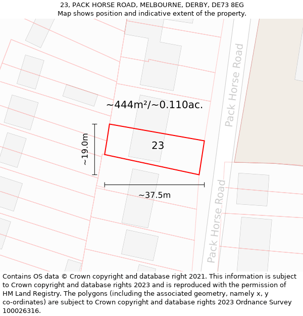 23, PACK HORSE ROAD, MELBOURNE, DERBY, DE73 8EG: Plot and title map