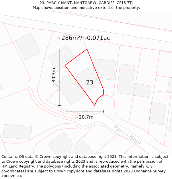 23, PARC Y NANT, NANTGARW, CARDIFF, CF15 7TJ: Plot and title map