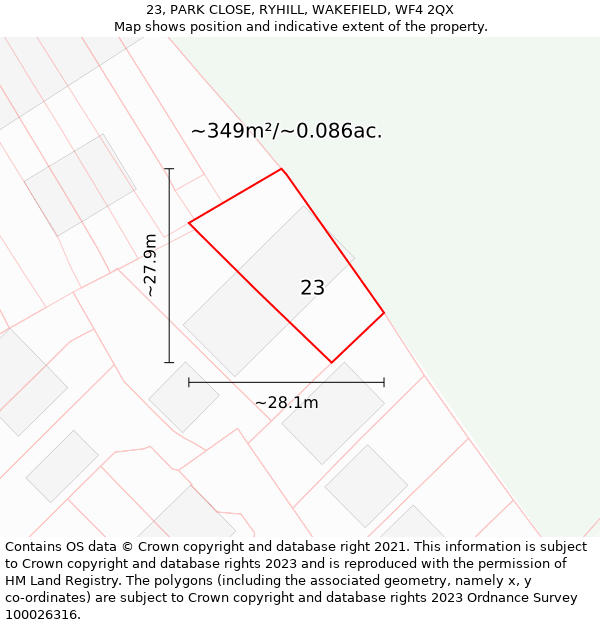 23, PARK CLOSE, RYHILL, WAKEFIELD, WF4 2QX: Plot and title map