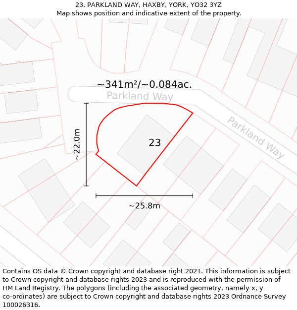 23, PARKLAND WAY, HAXBY, YORK, YO32 3YZ: Plot and title map