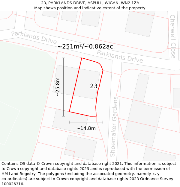 23, PARKLANDS DRIVE, ASPULL, WIGAN, WN2 1ZA: Plot and title map