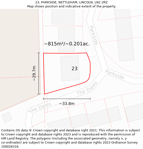 23, PARKSIDE, NETTLEHAM, LINCOLN, LN2 2RZ: Plot and title map