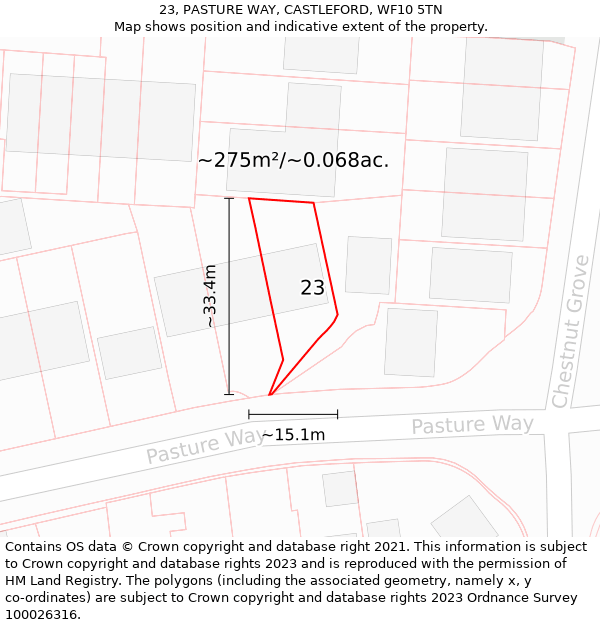 23, PASTURE WAY, CASTLEFORD, WF10 5TN: Plot and title map