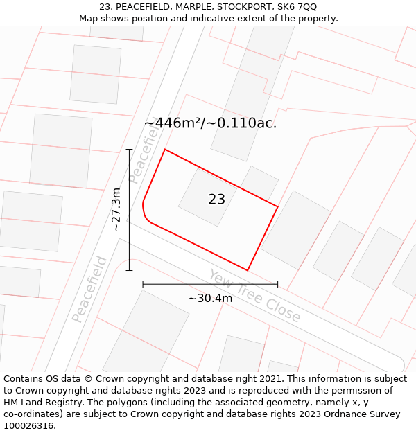 23, PEACEFIELD, MARPLE, STOCKPORT, SK6 7QQ: Plot and title map