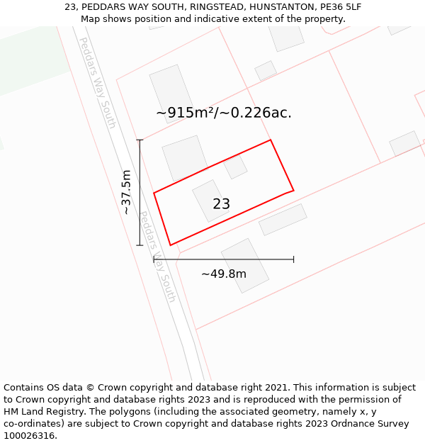 23, PEDDARS WAY SOUTH, RINGSTEAD, HUNSTANTON, PE36 5LF: Plot and title map