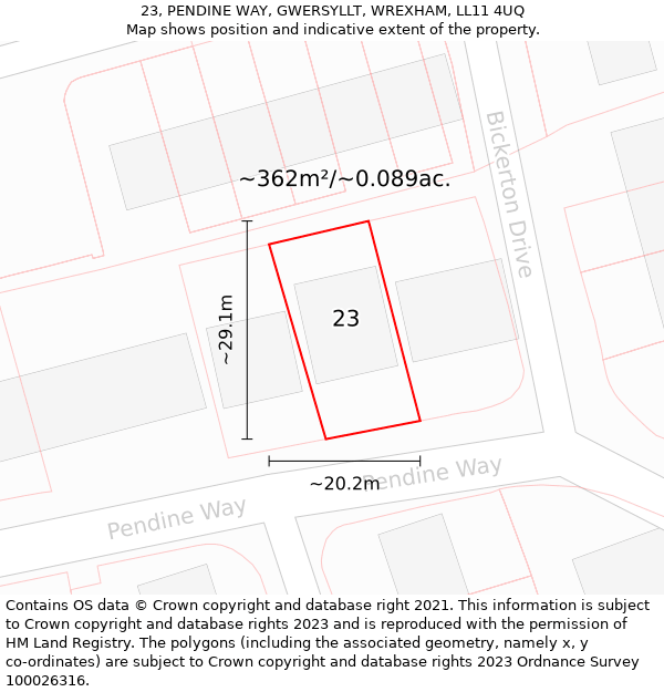 23, PENDINE WAY, GWERSYLLT, WREXHAM, LL11 4UQ: Plot and title map