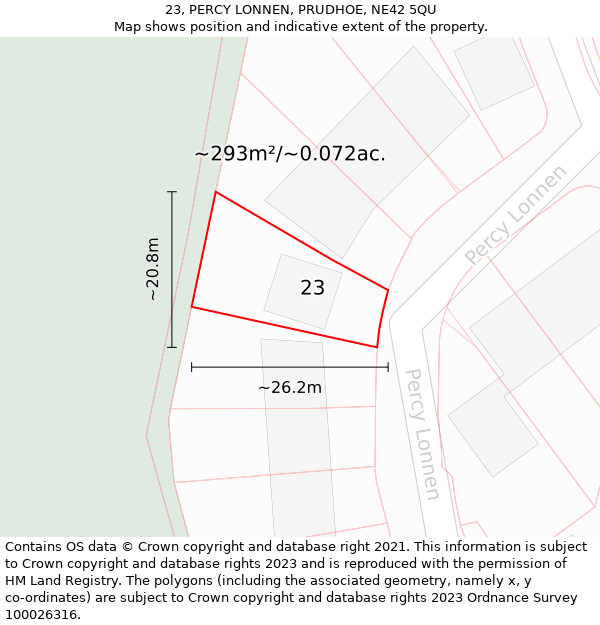 23, PERCY LONNEN, PRUDHOE, NE42 5QU: Plot and title map