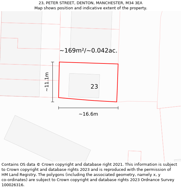 23, PETER STREET, DENTON, MANCHESTER, M34 3EA: Plot and title map