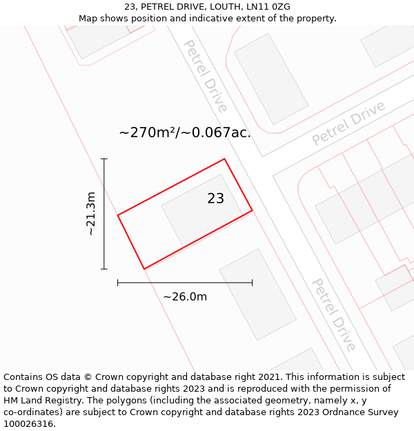 23, PETREL DRIVE, LOUTH, LN11 0ZG: Plot and title map