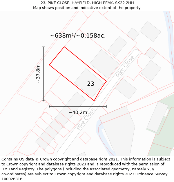 23, PIKE CLOSE, HAYFIELD, HIGH PEAK, SK22 2HH: Plot and title map