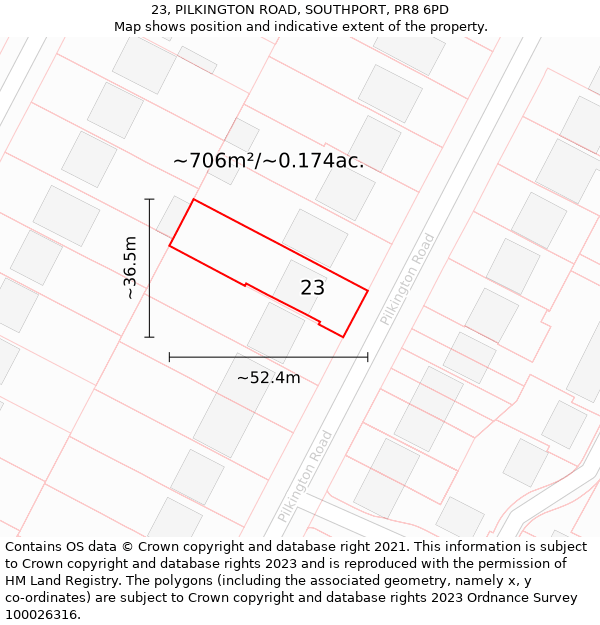 23, PILKINGTON ROAD, SOUTHPORT, PR8 6PD: Plot and title map