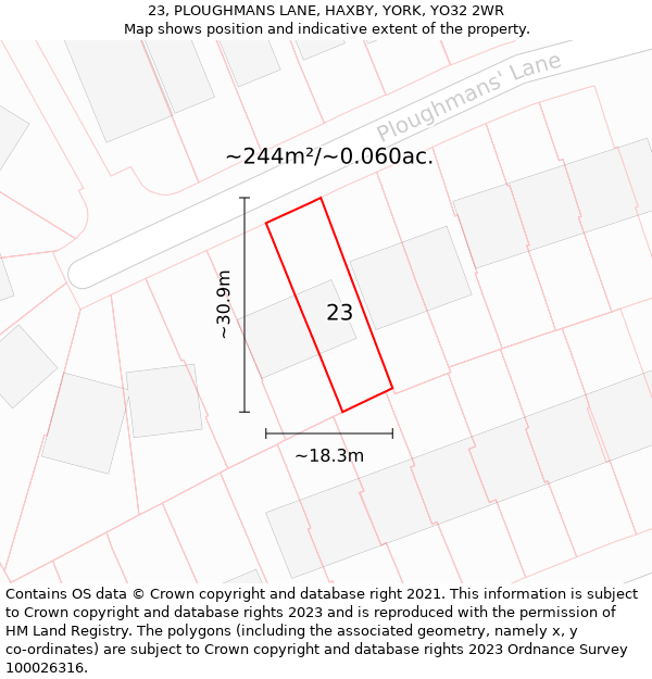 23, PLOUGHMANS LANE, HAXBY, YORK, YO32 2WR: Plot and title map